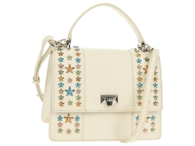 Jimmy Choo Studs Handtasche Leder 2-Wege Weiß Silber Auth 149491M