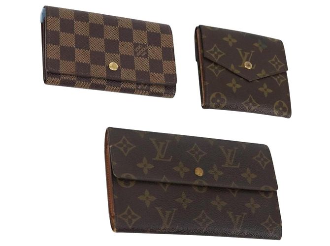 Billetera LOUIS VUITTON Monogram Damier Ebene 3 piezas LV Auth bs31237 Monograma