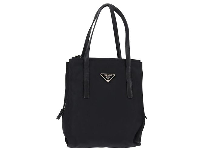 PRADA Handtasche Nylon Leder Schwarz Silber Auth SW1713