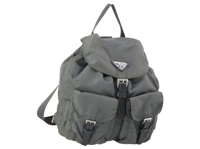 PRADA Backpack Nylon Gray Silver Auth kk572 Brown Silvery