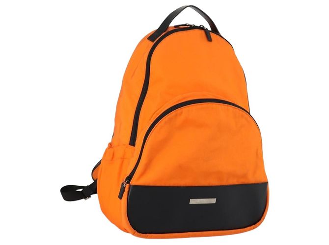 GUCCI Backpack Nylon Orange Silver Auth hk3123 Silvery