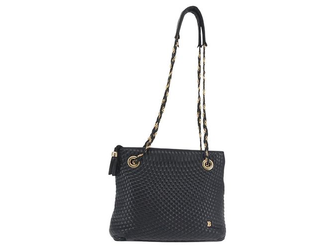 BALLY Bolsa de Ombro com Corrente Couro Marinho Dourado Auth BA6225 Azul marinho