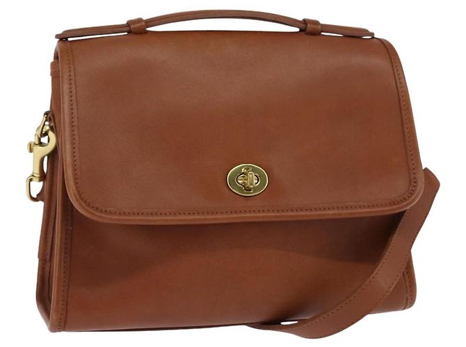 Bolsa de mão Coach em couro 2 em 1 marrom dourado Auth am9144