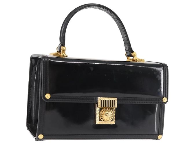 Pochete Vanity VERSACE Esmalte Preto Ouro Auth BA6291 Dourado