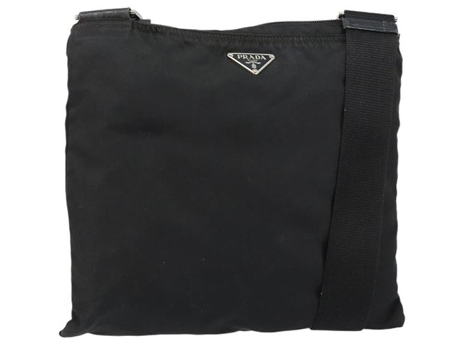PRADA Schultertasche Nylon Schwarz Silber Authentisch ep10975