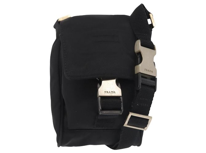PRADA Schultertasche Nylon Schwarz Silber Authentisch 143276