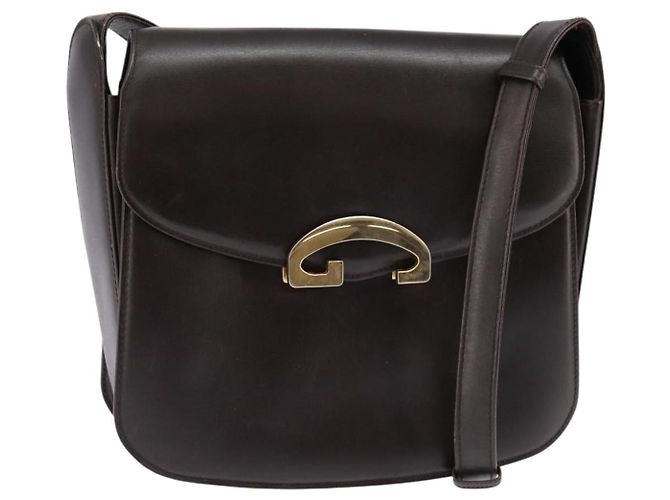 Gucci Bolsa de Ombro de Couro Marrom Dourado Auth BA6440