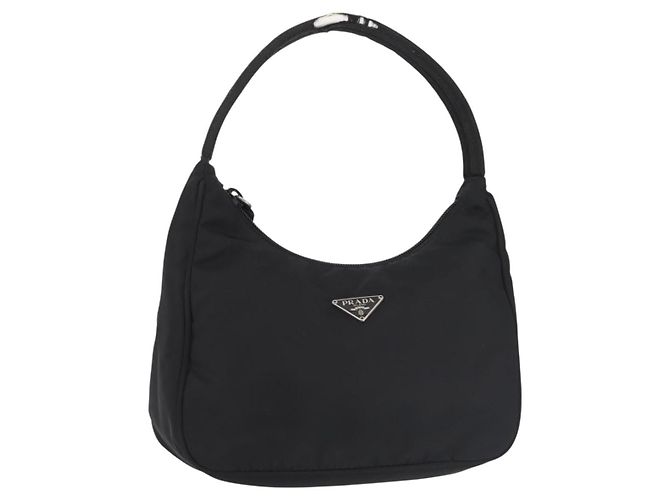 PRADA Handtasche Nylon Schwarz Silber Auth 144143