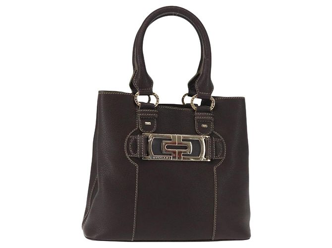 Bulgari Bolsa de mão de couro marrom Auth BA6908 da BVLGARI
