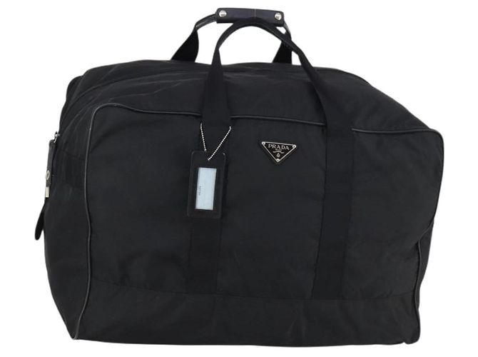 PRADA Boston Bag Nylon Black Silver Auth 135305 Silvery