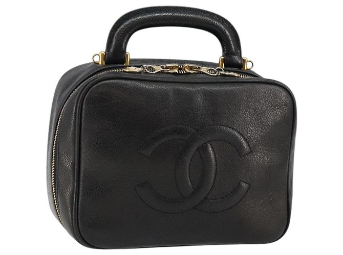 Pochette Vanity CHANEL COCO Mark in Pelle Caviar Nera Oro CC Auth bs29781 Nero D'oro