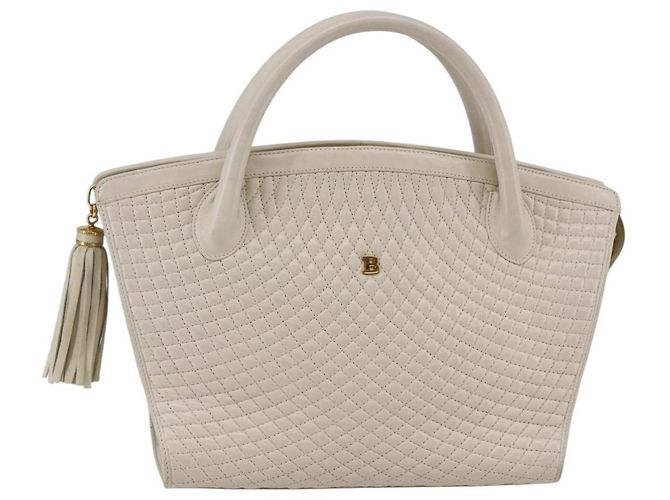 BALLY Bolsa de mão em couro branco Auth BA6841