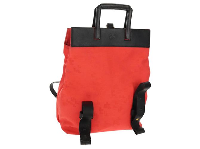 LOEWE Backpack Canvas Black Red Auth bs30603