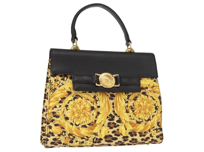 Borsa a mano Gianni Versace in pelle PVC gialla e nera Auth BA7502 Nero Giallo