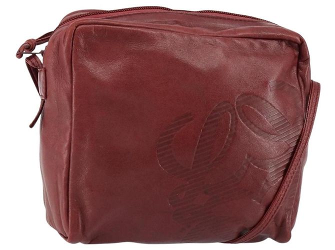 LOEWE Bolsa de Ombro Anagram Couro Bordeaux Auth 148431