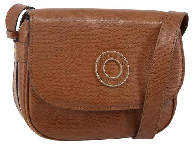 Céline Bolsa de Ombro CELINE em Couro Marrom Dourado Auth 142807