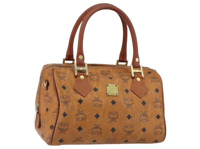 Bolsa MCM Logogram Vicetos em couro PVC marrom e dourado Auth gh1240