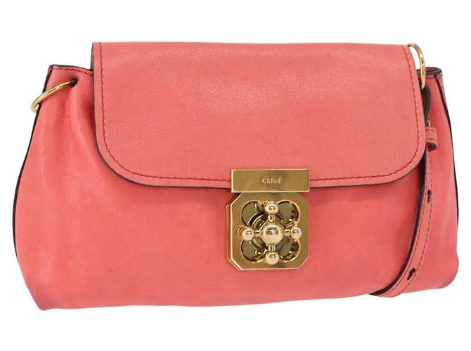 Chloé Bolsa de Ombro Chloe Elsie em Couro Rosa Dourado Auth BA8492
