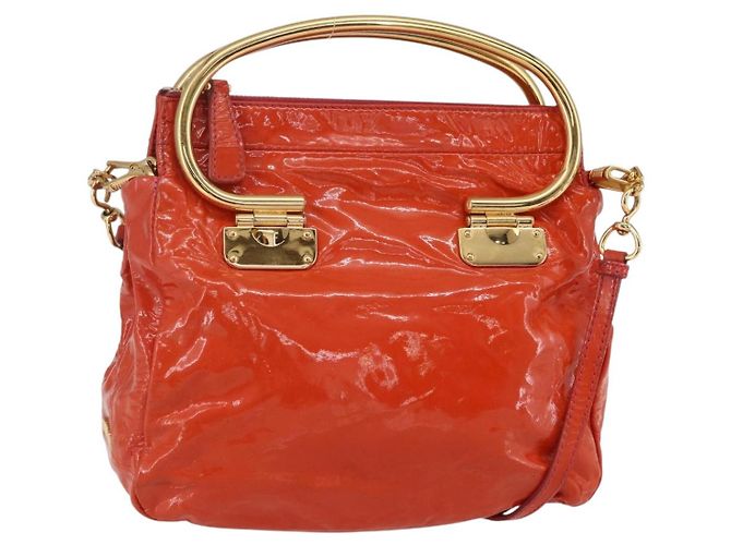 Sac à main Miu Miu Émail 2 voies Orange Or Auth 152738