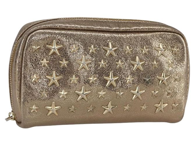 Pochete de couro com studs Jimmy Choo dourada Auth BA8467 Dourado
