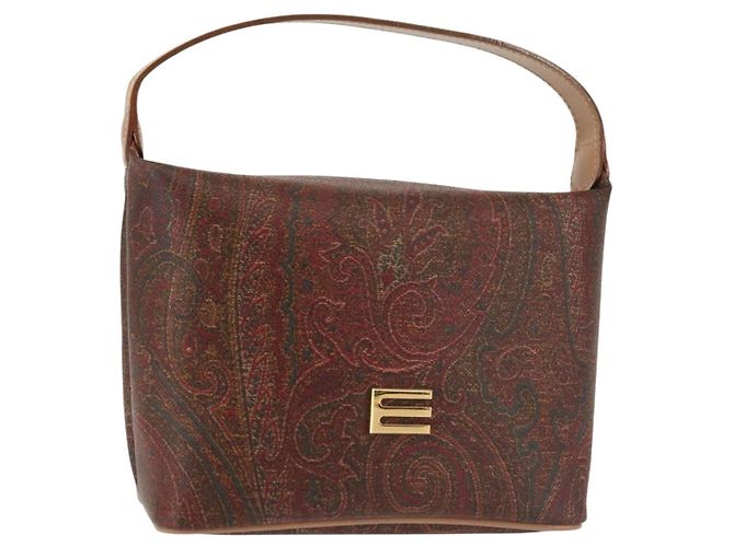 Bolsa de mão ETRO em couro PVC marrom e dourado Auth am9050
