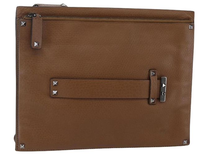 VALENTINO Clutch Tasche aus Leder Braun Silber Authentisch bs29681