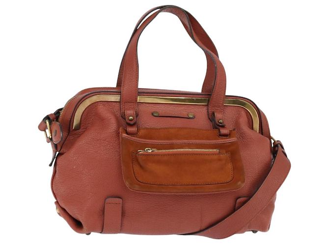 Chloé Bolsa de Mão Chloe em Couro 2 em 1 Laranja Dourado Auth BA7366