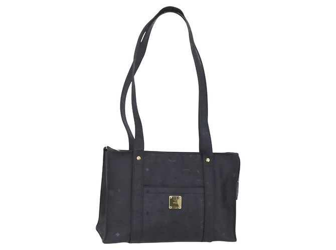 Borsa a spalla MCM Vicetos Logogram PVC Nero Oro Auth BA7690 D'oro