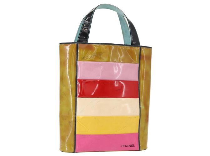 CHANEL Bolso de Mano Esmalte Multicolor Oro CC Auth 151278 Dorado
