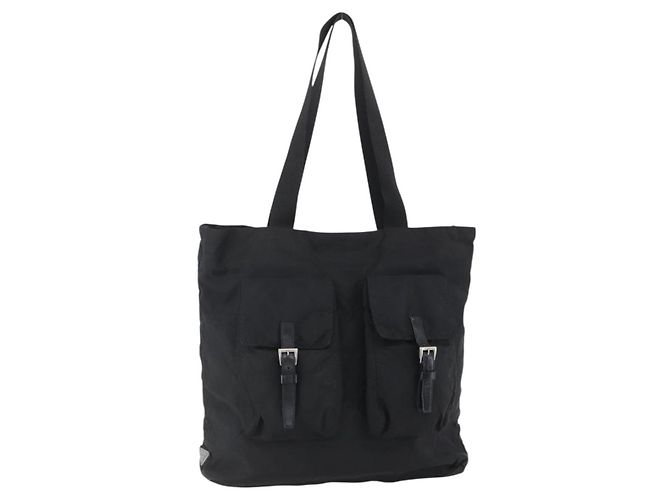 PRADA Tote Bag Nylon Black Silver Auth 151870 Silvery