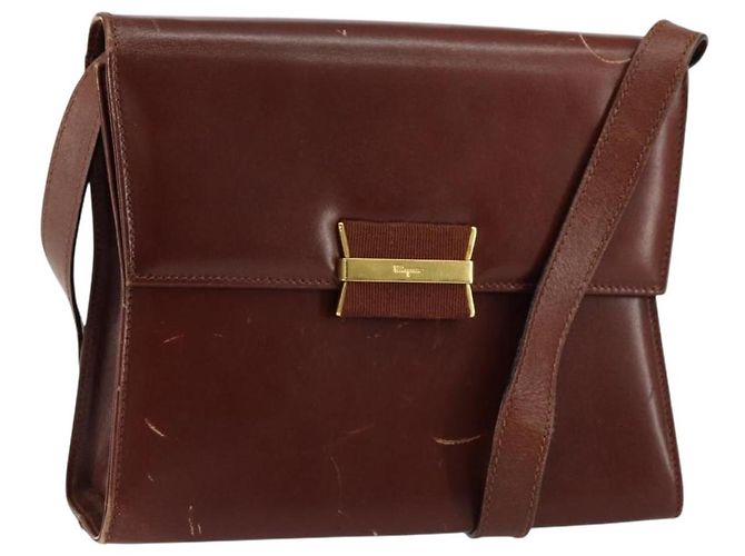 Borsa a Spalla Salvatore Ferragamo in Pelle Marrone Oro Auth BA8006 D'oro