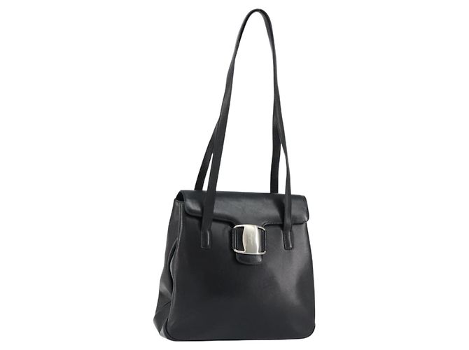 Borsa Tote Vala in pelle nera e argento di Salvatore Ferragamo Auth bs30363 Nero