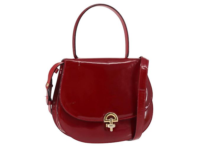 Céline Sac à main CELINE Émail 2 voies Rouge Or Auth BA6729 Doré
