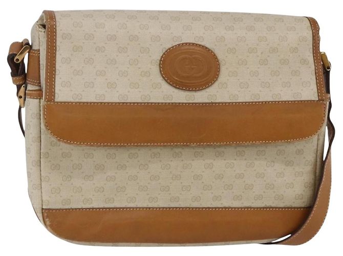 Gucci Bolsa de Ombro Micro GG Supreme PVC Branco Ouro Auth BA6748 Dourado
