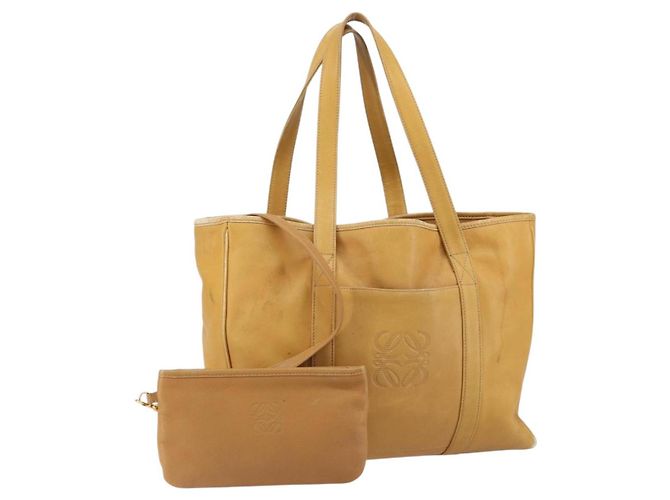LOEWE Borsa Tote Anagram Pelle Beige Oro Auth 149645 D'oro
