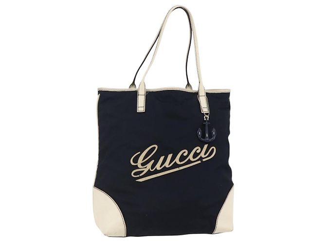 Borsa Tote GUCCI in nylon e pelle blu navy 170008 Auth BA6786