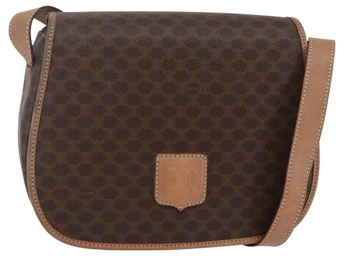 Céline Bolsa de Ombro em Lona Macadam CELINE em Couro PVC Marrom Dourado Auth BA7049