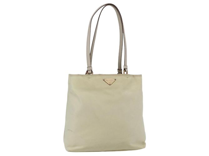 PRADA Tote Bag Nylon Elfenbein Gold Auth 147996 Golden Roh