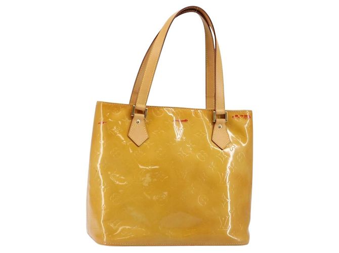 LOUIS VUITTON Sac à main Monogram Vernis Houston Beige M91004 LV Auth BA6988