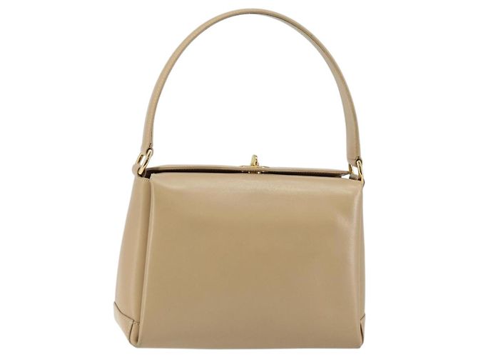 Gucci Bolsa de Ombro de Couro Bege Dourado Auth ep11343