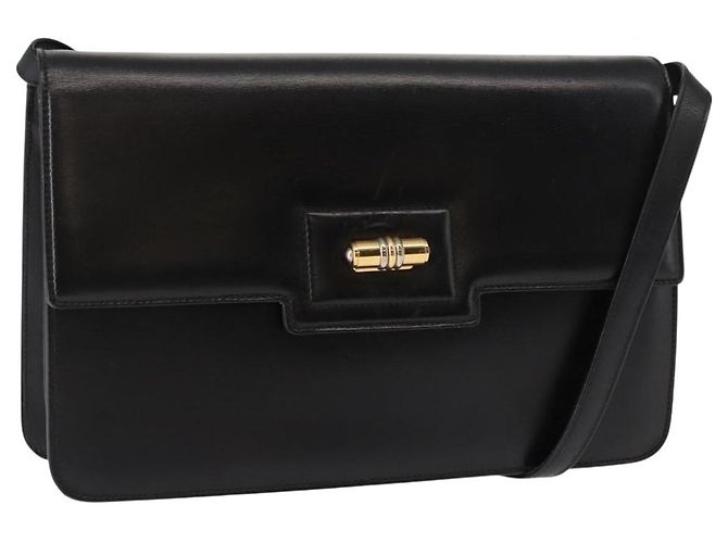 Bolso de Hombro de Cuero Negro y Dorado GUCCI 004 33 0241 Auth BA7133