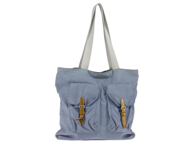 PRADA Tote Bag Nylon Light Blue Silver Auth 147999 Silvery