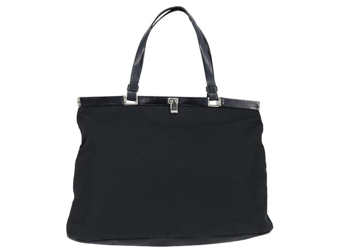 PRADA Handtasche Nylon Schwarz Silber Auth 150413