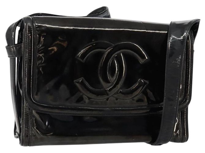 Borsa a Spalla CHANEL Smalto Nero Oro CC Auth bs30719 D'oro