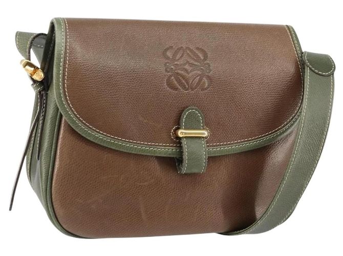 LOEWE Bolsa de Hombro Anagram Cuero Oro Marrón Auth ep11747 Castaño Dorado