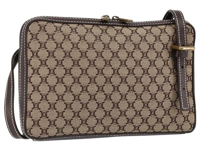 Céline CELINE Macadam Canvas Shoulder Bag Beige Gold Auth ep11932 Golden