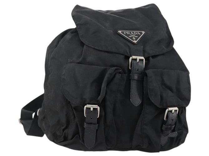 PRADA Backpack Nylon Black Silver Auth bs30573 Silvery