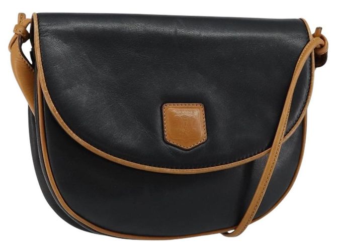 Céline Bolsa de Ombro de Couro Azul Marinho Dourado Auth BA6575