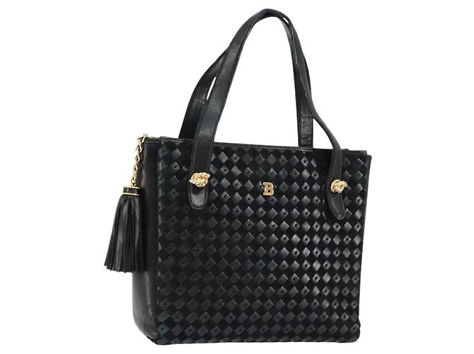 BALLY Bolso de mano de cuero negro y dorado Auth BA6600