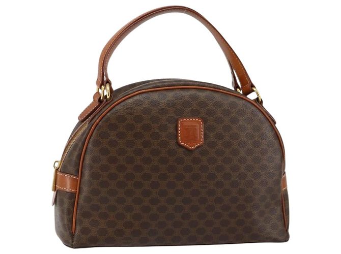 Céline Bolsa de mão em lona Macadam CELINE em couro PVC marrom Auth ki6094